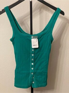 Free People Intimately Ribbed Henley Tank Rainforest Moss Size Small NWT